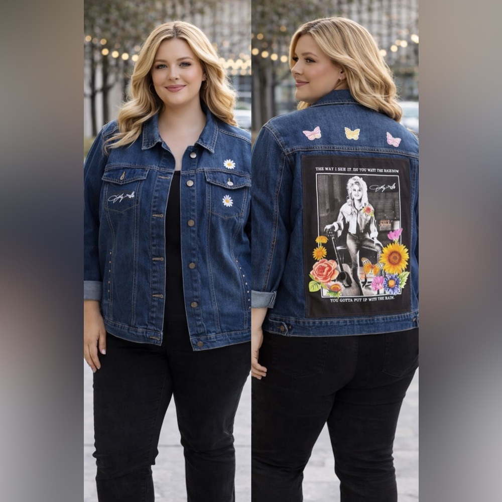 Upcycled Dolly Parton Graphic Tee on Diverso Denim Jean Jacket Size 3X CUSTOM - Picture 1 of 8